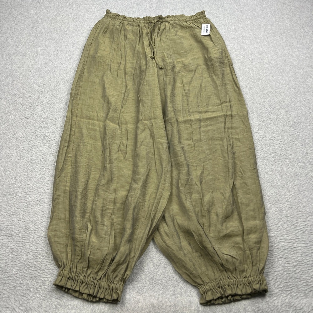 NEW Old Navy Chiffon Harem Pants Womens Medium Olive Green Sheer Balloon Stretch